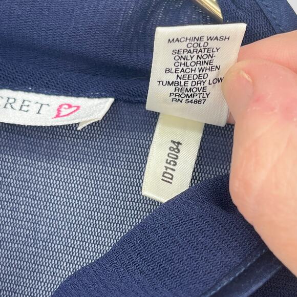 Victoria's Secret 90's Navy Blue Sheer Micro Mesh Cheongsam Kimono Maxi Gown XS - Picture 7 of 9